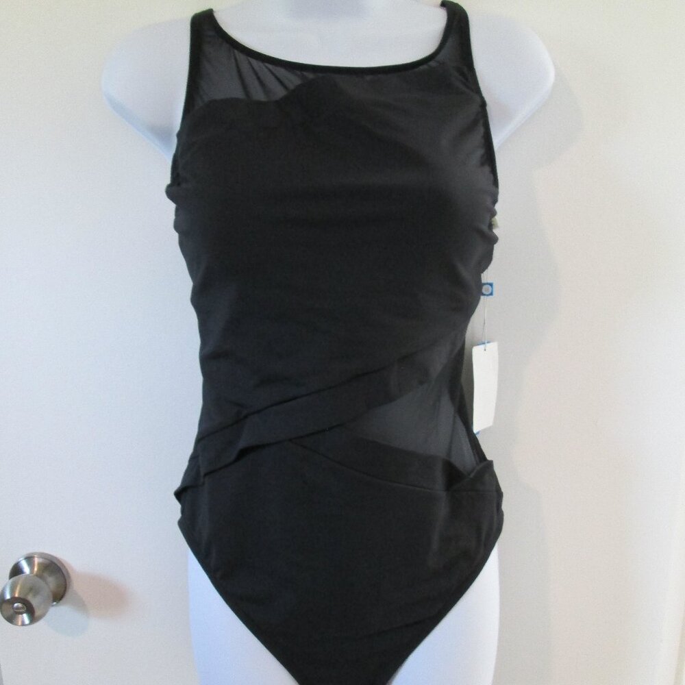 Bleu Rod Beattie Gorgeous Mesh Swimsuit Black NWT Sz 14 - Picture 3 of 10